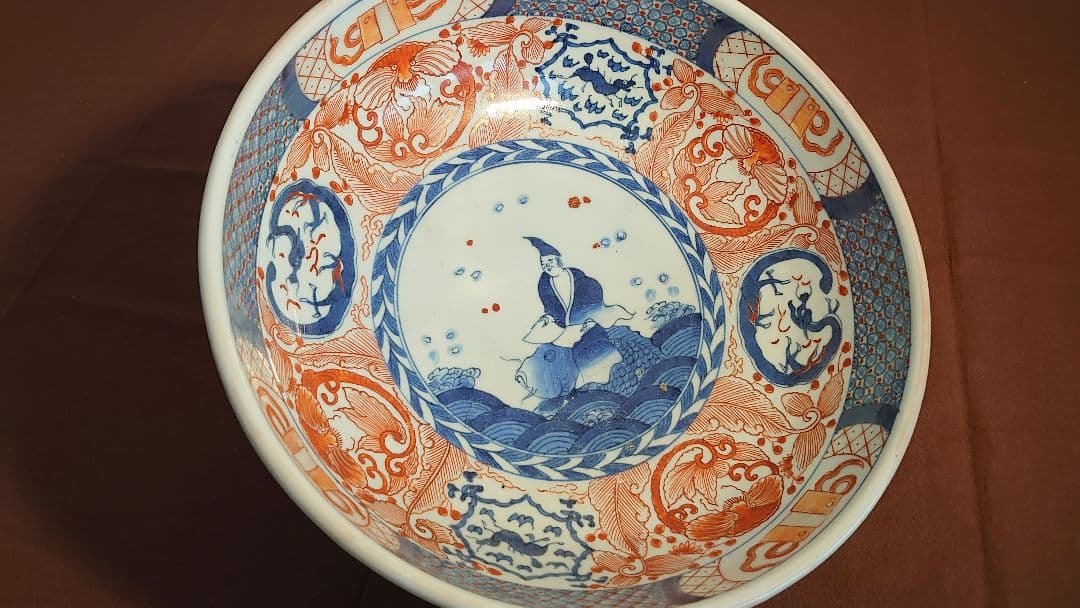 古伊万里　伊万里　色絵　鯉仙人　江戸期　大鉢　蔵出し　１客