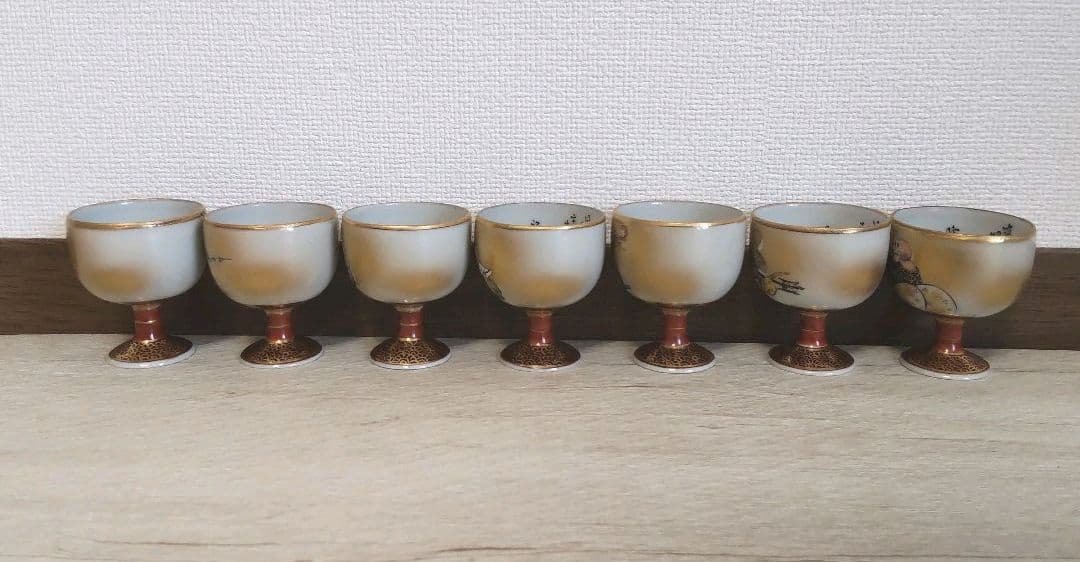 お値下げしました、九谷　七福神　洋杯　馬上盃　田村金星作