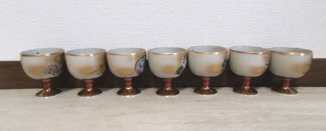 お値下げしました、九谷　七福神　洋杯　馬上盃　田村金星作