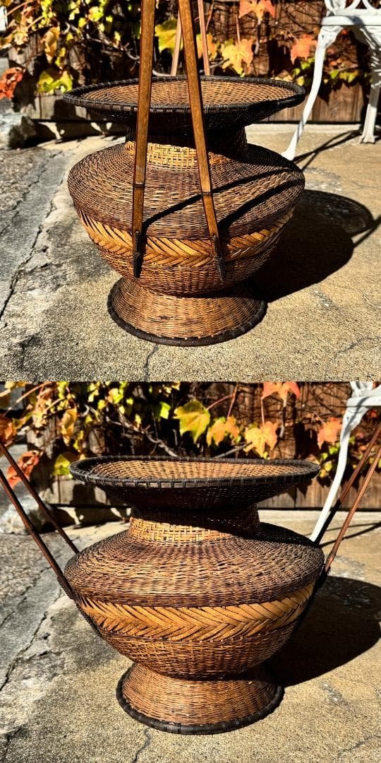 達磨牡丹籠 ダルマボタン籠 網代 茶道具 生花 中国 大花入 高さ約93cm